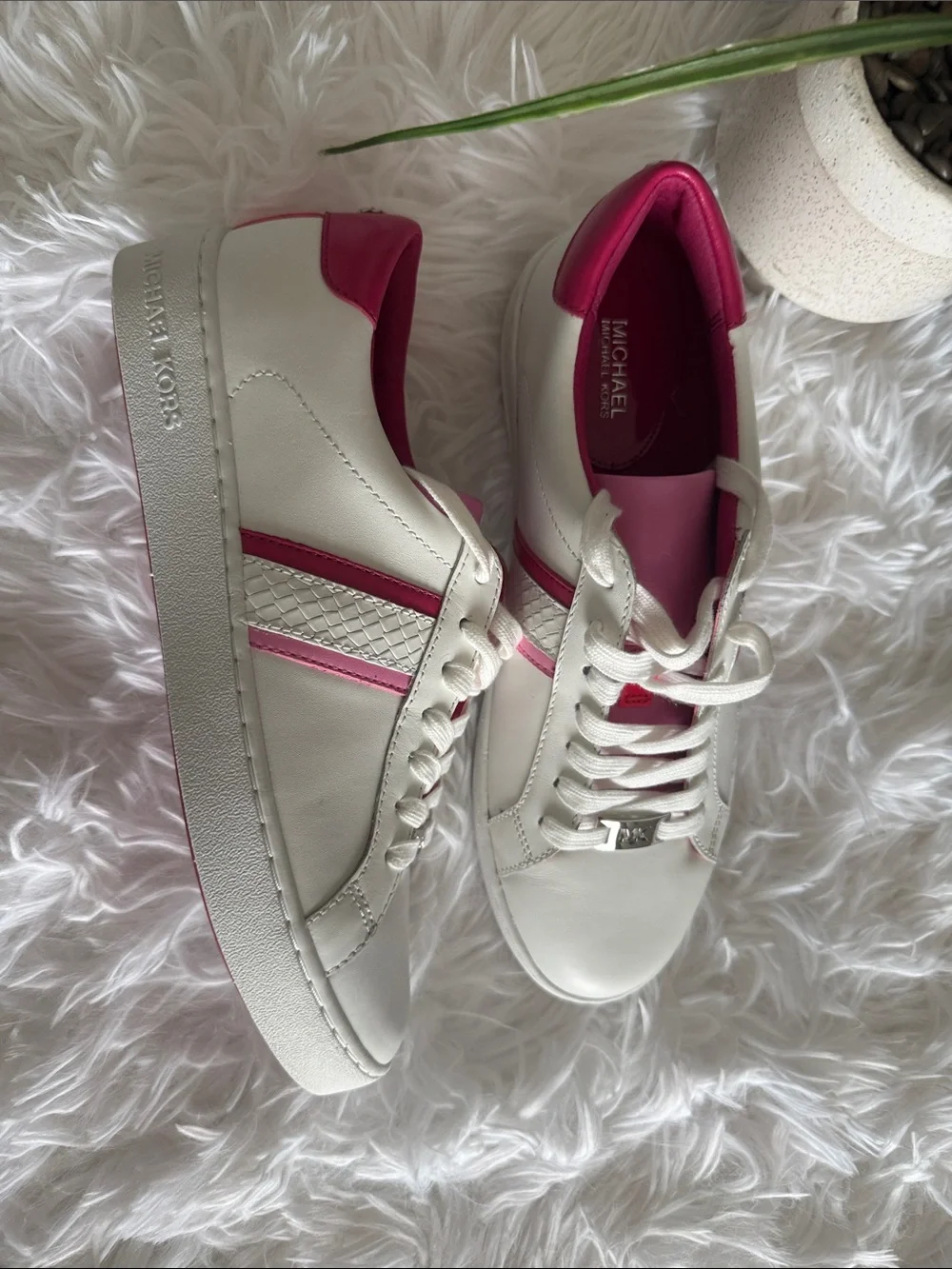 Michael Kors White Sneakers with Pink Accents